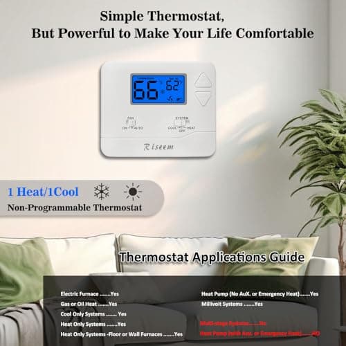 Non-Programmable Thermostat for Home Single-Stage Systems, 1 Heat/1 Cool, Easy DIY Install, Blue Backlight 7