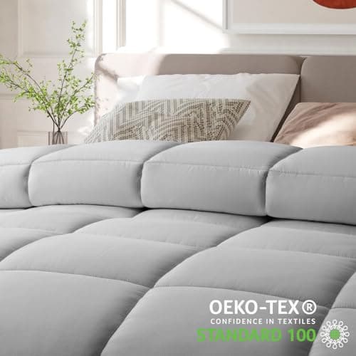 COHOME Premium Twin/Twin XL Size Comforter, All-Season Quilted Down Alternative Duvet Insert, Luxury Hotel GentleSoft Comforter with Anti-Clump Tech & 8 Tabs - Reversible - Light Grey 64x88 inches 6