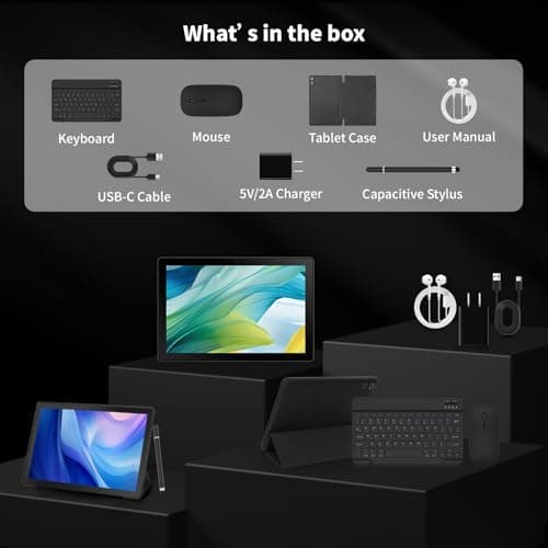 Latest 2026 Upgraded Android Tablet 10.1 Inch with IPS HD Touch Screen, Dual Camera, 64GB Storage 1TB Expansion, 8 in 1 Tablets Kit with Keyboard, Protective Case, Mouse, Stylus, BT 5.4, WiFi 6 7