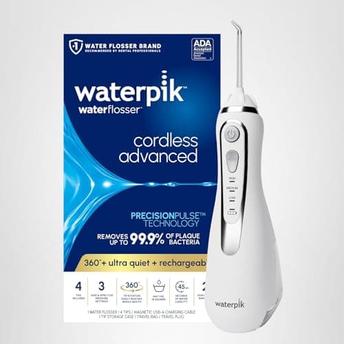 Waterpik Cordless Advanced 2.0 Water Flosser For Teeth, Gums, Braces, Dental Care With Travel Bag and 4 Tips, ADA Accepted, Rechargeable, Portable, and Waterproof, White WP-580, Packaging May Vary 10