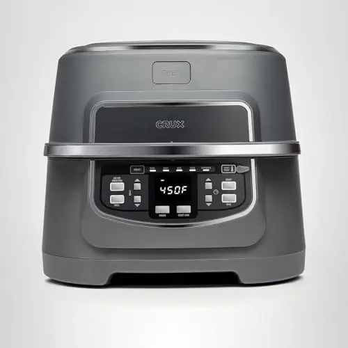 CRUX Smokeless Indoor Grill and Digital Air Fryer Oven Combo with Adjustable Temperature and 5 Preset Functions, Large 12" x 12" Grate and 5.8 Qt Basket, Matte Gray 7