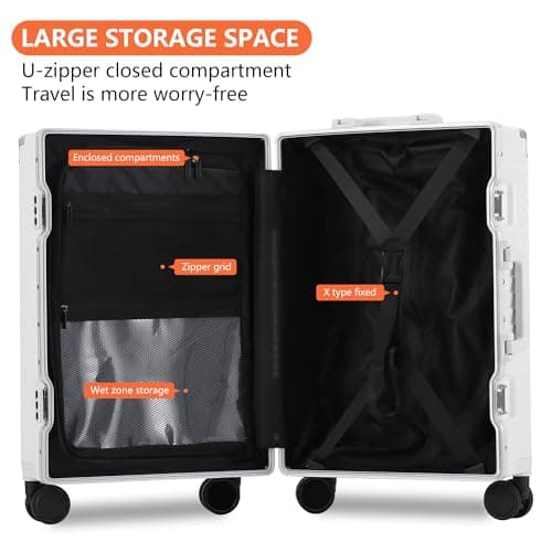 TLIPPY 20" Carry-On Luggage – Airline Approved, Lightweight PC Hardside Suitcase with Spinner Wheels, USB Port, Front Pocket, TSA Lock & Aluminum Frame, White 7