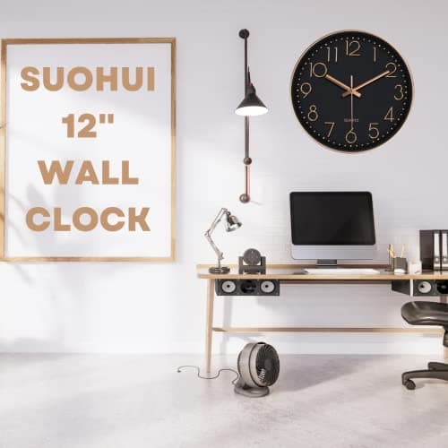 SUOHUI Silent Wall Clock 12 Inch Non-Ticking Wall Clocks Battery Operated for Living Room Decor Modern Wall Clock for Home/Bedroom/Office/Classroom/School/(Rose Gold) 7