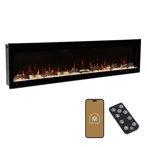 Modern Ember Aerus 72 Inch Smart Linear Electric Fireplace | Recessed in-Wall or Wall-Mount | LED Multiple Flame Colors | Alexa/WiFi Enabled | 5.75” Profile | Remote Included