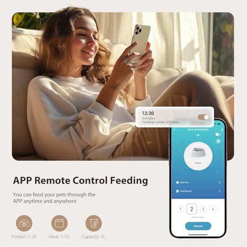 IMIPAW Automatic Cat Feeder, 5G WiFi Cat Food Dispenser with APP Remote Control, Pet Dry Food Smart Feeder, Programmable Timed Feeding, Dual Power Supply, 1-10 Meals Per Day, Desiccant Bag, Small pets 5