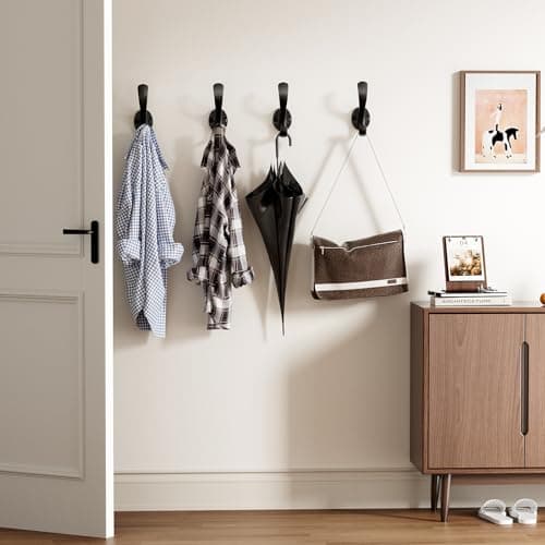 Ruiziiz Coat Hooks Heavy Duty - Wall Mount Metal Towel Hooks Screw-in Wall Hooks for Hanging Hat, Towel, Key, Robe, Scarf, Bag, Cap (6 PCS Black) 6