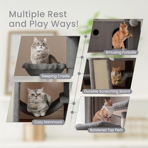 SHA CERLIN 65in Larger Cat Tree Tower Condo for Indoor Kitties/Multi-Level Furniture Activity Center with Wide Base/Cozy Plush Cat Perches/Baskets/Sisal Scratching Posts and Hammock/Grey 5