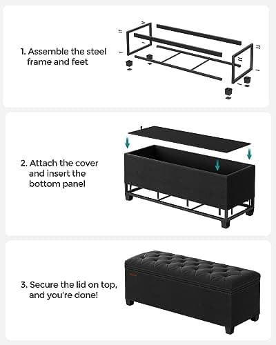 SONGMICS Storage Ottoman Bench, Foot Rest with Legs, 15.7 x 43.3 x 15.7 Inches, End of Bed Bench, Storage Chest, Load up to 660 lb, for Living Room, Bedroom, Entryway, Ink Black ULSF088B01 7