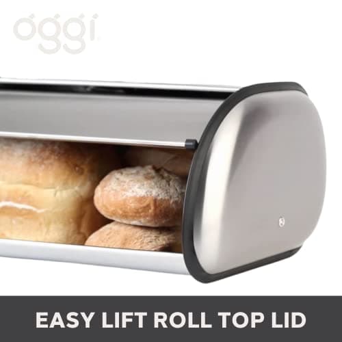Oggi Stainless Steel Roll Top Bread Box for Kitchen Countertop with Stainless Steel Lid - Fits Multiple Large Loaves of Bread and Other Freshly Baked Goods Including Cookies, Bagels, Muffins 6