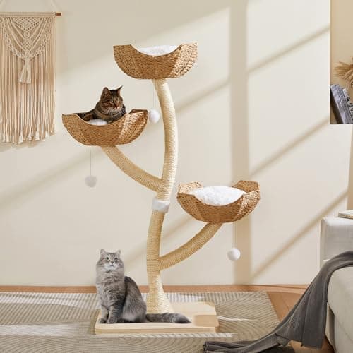 Modern Cat Tree 53" Tall, Scratching Tower for Multiple Small Large Cats with Scratching Post, Multi-Level Luxury Cat Condo 8