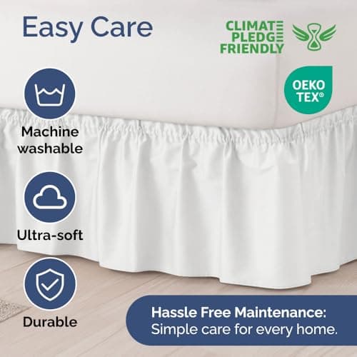 Wrap Around Dust Ruffle Bed Skirt - White - for Queen Size Beds with 18 Inch Drop - Easy Fit Elastic Strap - Adjustable Pleated Bedskirt w/Brushed Fabric - Wrinkle Free - for Women, Men, Kids & Teens 6