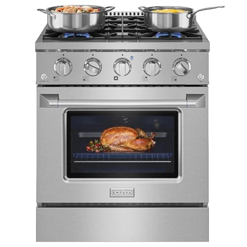 Empava Gas Range,Convection Oven 4.2 Cu. Ft with 4 Deep Recessed Burners Cooktop, Heavy Duty Continuous Grates in Stainless Steel for Kitchen, Restaurant.Freestanding & Slide-In,30 Inch