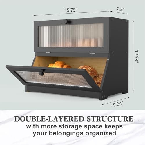 LOHASOK Bread Box for Kitchen Countertop: Bamboo Bread Storage Container for Homemade Bread, 2 Layer Breadbox, Large Bread Keeper Holder, Black 6