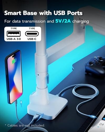 ARES WING Dual Monitor Arm for Ultrawide Heavy Duty Curved Monitor Stacking, Fits 17-49 Inch, Vertical Gas Spring Double Monitor Stand with USB, Adjustable Dual Monitor Mount for Desk, White 7