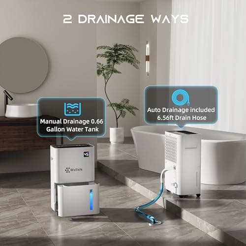 Wellsle 2000 Sq. Ft Dehumidifier, Home 34 Pint Dehumidifiers for Basements, Bedroom, Bathroom with Drain Hose - Smart Quiet Dehumidifier with 24HR Timer - 3 Working Modes 6