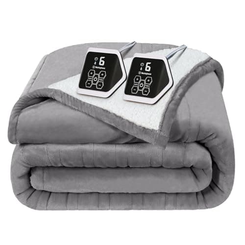 Westinghouse Heated Blanket Queen Size, Soft Flannel to Sherpa Electric Blanket with 10 Heating Levels, 12 Hours Auto Off, Fast Heating Blanket, Machine Washable, 84x90 Inch, Light Grey