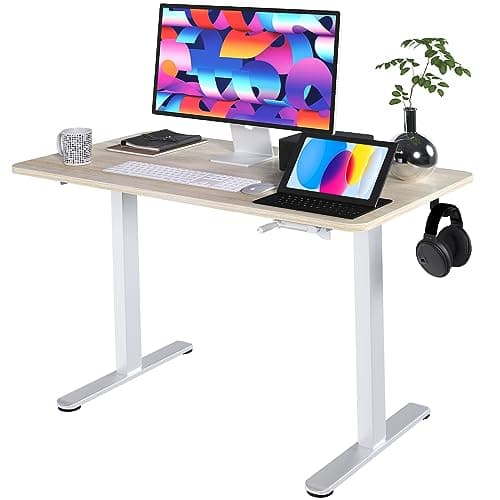 Lifetime Home Height Adjustable 44 Inches Manual Standing Desk - Ultra Durable Home Office Large Rectangular Computer or Laptop Sit Stand Workstation Table - 44 x 24 inches - Maple, M-T-1120