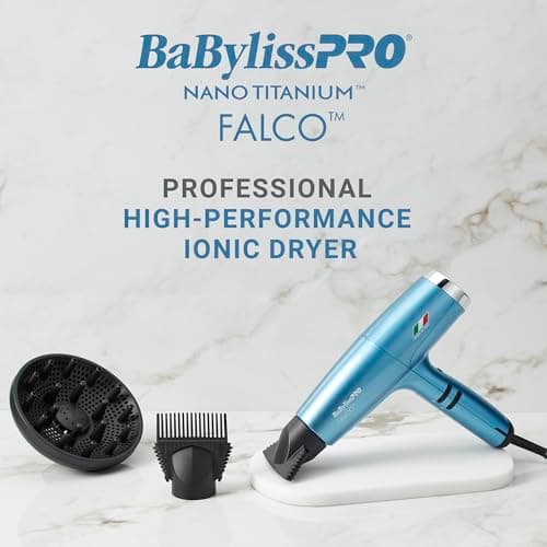BaBylissPRO Nano Titanium Professional Italian High-Speed Falco Hair Dryer with Concentrator Nozzles, 2000-Watt Ionic Blow Dryer with Diffuser 10