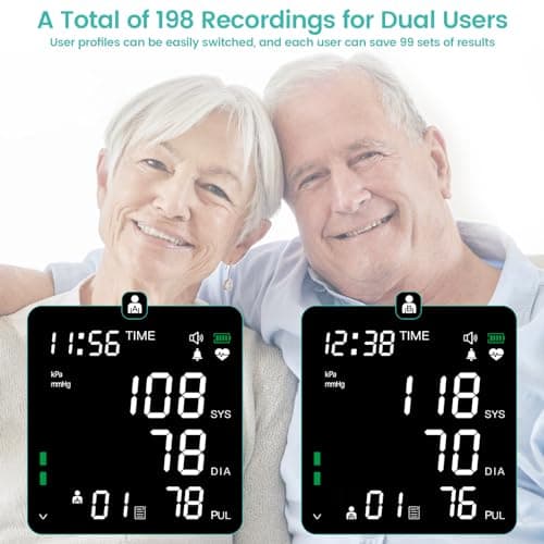 Blood Pressure Monitor, Rechargeable High Blood Pressure Cuff Upper Arm with Large Cuff XL, Led Backlit Screen & 2 * 99 Sets of Memory - Talking Bp Machine with Carrying Case 5