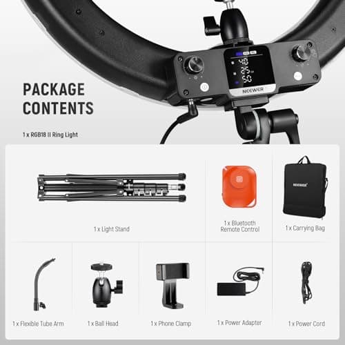 NEEWER 18 Inch RGB LED Ring Light APP Control with Tripod Stand and Phone HolderCompatible with iPhone for Selfie Makeup Lash Studio Streaming Video Recording Lighting, 42W Ringlight Dimmable,RGB18 II 9