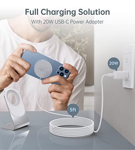 Magnetic Wireless Charger for iPhone 17/16/15/14/13/12 - Mag Charger+20W USB C Adapter, Fast Wireless Charging Stand/Pad with 5ft USB-C Cable for iPhone 17/16/15/14/13/12, Airpod-Gift for Men & Women 5