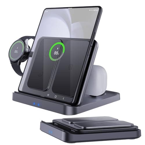 Wireless Charger Station for Samsung Z Fold 7/6/5, ANPULES 3 in 1 Foldable Fast Wireless Charging Stand Dock for Galaxy Z Fold4/Flip 6/5, Wireless Charger for Watch 6/6 Classic, Buds 2/Pro/Live