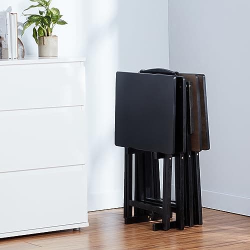 Amazon Basics Portable Foldable TV Tray Table with Storage Rack, Space-Saving Design, 15" x 19" x 26", Black, 4-Pack 8