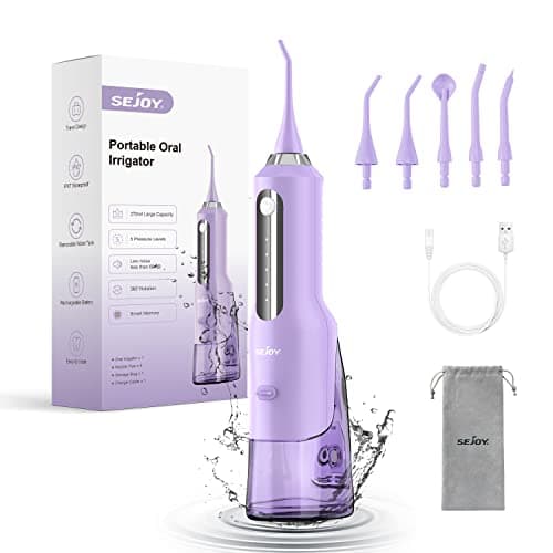 Sejoy Water Flosser, 2025 Water Flossers for Teeth Rechargeable, Oral Irrigator for Home Travel Office, 270ML IPX7 Waterproof 5 Cleaning Modes and 5 Jet Tips