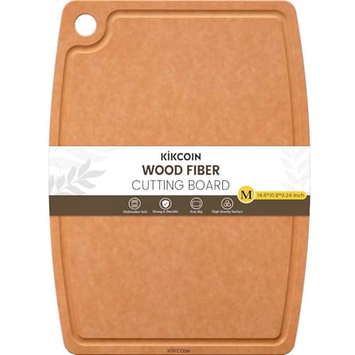 Kikcoin Wood Cutting Board, Cutting Boards for Kitchen Dishwasher Safe Non-slip Chopping Board with Juice Groove, Wood Fiber Composite Cutting Board with Hanging Hole, 14.6"*10.8"