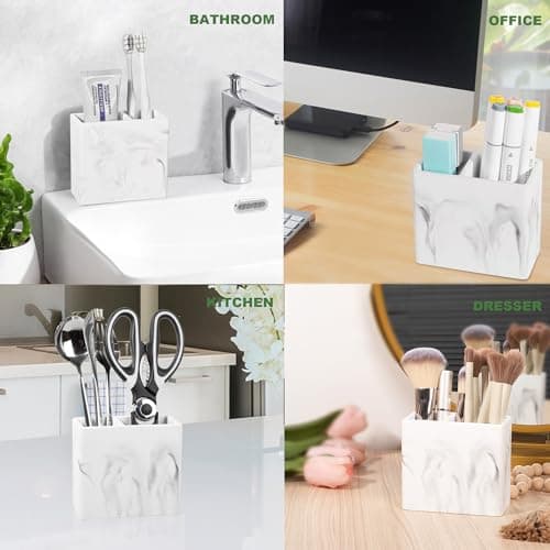 Diatomite Toothbrush Holder 2 Slots Tooth Brush Holder for Bathroom, Kids Electric Toothbrush and Toothpaste Organizer for Countertop, Shower, Vanity, Marble White 6