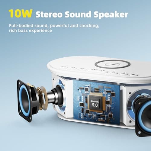 Sound Machine Alarm Clock Wireless Charger: Bluetooth 10W Stereo Sound Speaker Bedroom - White Noise Machine for Sleeping with 21 Soothing Sounds 6