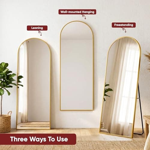 Antok Full Length Floor Mirror Arched Standing Mirror with Aluminum Frame - Freestanding Wall Mount Leaning Body Mirror for Bedroom Living Room Entryway, 58" L x 21" W, Gold 9