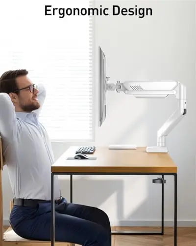 Single Monitor Arm Desk Mount Fits 13 to 32 inch Computer Screens, Holds 4.4 to 22lbs Display VESA Mount, Adjustable Monitor Stand with Clamp/Grommet Mounting Base, 75/100mm Bracket, White, Freelift 9