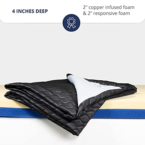 ViscoSoft 4 Inch Active Cooling Memory Foam Mattress Topper Full - Made in USA Select Copper-Infused Black Mattress Pad 5