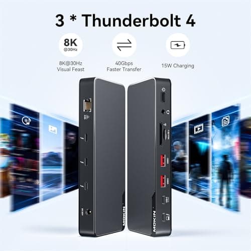 Thunderbolt 4 Dock Laptops Docking Station Dual Monitor for MacBook with 85W Charging 3X TB4 Ports 40Gb/s, USB-A/C, 2.5GbE Ethernet, Audio,SD for USB C Laptop 5