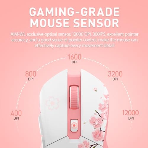 DAREU Sakura Pink Wireless Gaming Mouse with Charging Dock Rechargeable RGB,12K DPI,6 Programmable Buttons High-Precision Sensor [300IPS] [1000Hz] for PC Notebook Mac 8