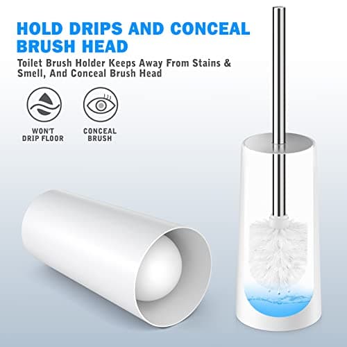 Toilet Brush and Holder, 2 Pack Toilet Brush with 304 Stainless Steel Long Handle, Toilet Bowl Brush for Bathroom Toilet-Ergonomic, Elegant,Durable (White) 5