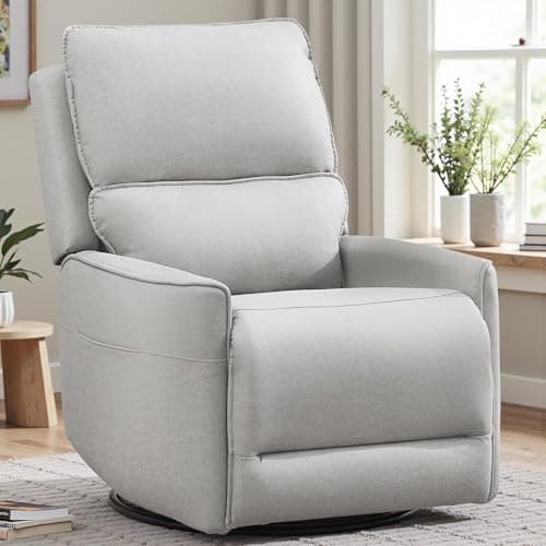 Korser Recliner Chair 360 Swivel Rocker Recliner Chairs for Adults, Small Recliners for Small Spaces, Upholstered Nursery Chairs with Side Pockets, Glider Rocking Chair for Living Room (LightGrey)