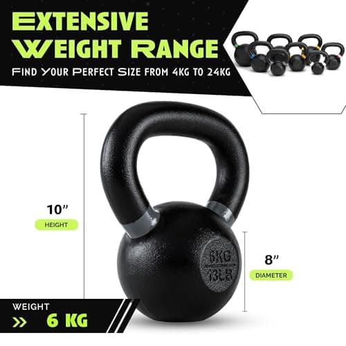 Rage Fitness 6 KG (13lbs) Kettlebells, Single-cast Iron, No-welded Joints, Wide Handle, Strength Training Kettlebells, Cast Iron Kettlebell Set, Powder Coated Kettlebell Weights For Men & Women 5
