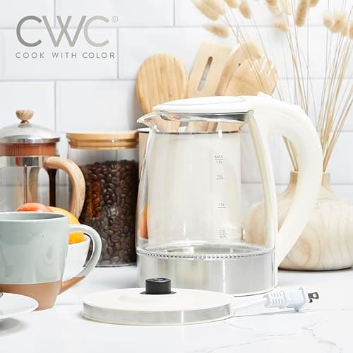 COOK WITH COLOR Electric Tea Kettle, 1.8L Cordless Hot Water Boiler, 1200W Rapid Boil, Auto Shutoff & Boil Dry Protection, BPA-Free, Sleek Countertop Design, Cream 5