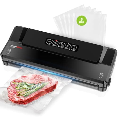 Bonsenkitchen Vacuum Sealer Machine | Compact Food Sealer for Kitchen Storage & Meal Prep | Multiple Modes​​ | External Vacuum System | 5 Bags, Black