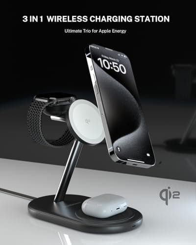 Qi2 3-in-1 Wireless Charging Station, 15W Fast Qi2 Certified Charger, Magnetic Charging Stand for iPhone16/15/14/13 Apple Watch S9 AirPods Multiple Devices with 30W Adapter Included 7