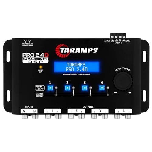 Taramps Pro 2.4D Dynamic Peak DSP Crossover Full Digital Signal Car Audio Processor and Equalizer, RCA and High Level Input, 4-Channel Out, 5-Band Input, Eq 12 preset, Peak and RMS Limiter Function
