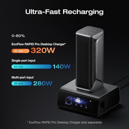 EF ECOFLOW Rapid Pro X Power Bank, 27650mAh, 300W, 140W Built-in Cable, 3-Port Portable Charger, 140W Output, Up to 320W Recharge, 3.9" Display, 2 ft Retractable Cable, Compatible with iPhone, Laptop 5