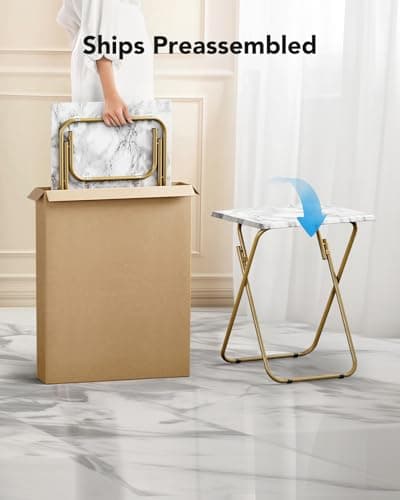HUANUO Folding TV Tray Table -Stable Tray Table with No Assembly Required, TV Dinner Tray for Eating, Foldable Snack Tables for Bed & Sofa (Marbling) 5