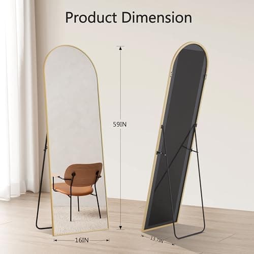 Simple Deluxe Arched Mirror Full Length, 59"x16", Body Wall Mirror with Shatter-Proof Glass, Gold Aluminum Frame, Floor-Standing, Wall-Mounted, Leaning 5