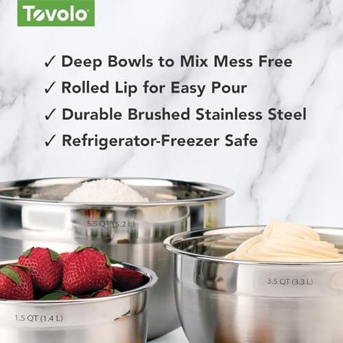 Tovolo Small Stainless Steel Mixing Bowl 1.5 Quart Metal Mixing Bowl with Rounded Lip for Easy Pour and Nesting Storage, Dishwasher Safe Quart Metal Bowl for Baking Mixing and Cooking Prep 5
