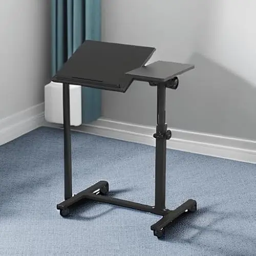 TigerDad Overbed Bedside Desk Mobile Rolling Laptop Stand Tilting Overbed Table with Wheels Height Adjustable Tray Table for Laptop Bed Sofa Side Table (Black) 5