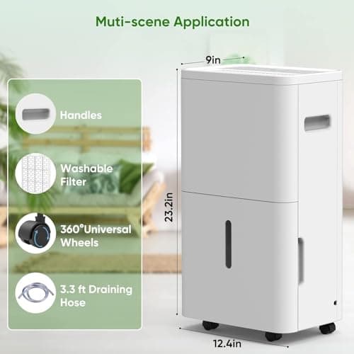 Dehumidifier, Dehumidifier for Basement with Drain Hose Max 70 Pints, Dehumidifiers for Home up to 4,500 Sq. Ft, Ideal for Bedroom, Bathroom & Large Rooms, Humidity Control, Dry Clothes, 24HR Timer 8