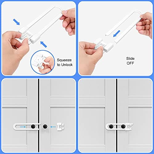 Vmaisi 8 Pack Baby Sliding Cabinet Locks - Adjustable U Shaped Child Safety Locks,Childproof Latches for Kitchen Bathroom Storage Cupboards Doors, Handles and Knobs White 5